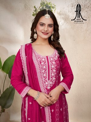 Art ridhs by D No 01A pure modal chanderi embroidered kurti pant and dupatta catalogue at affordable rate readymade suit catalogs