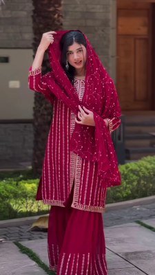 Astha Collection AC 7042 Readymade Suit Heavy Blooming Faux Georgette Sharara Dupatta Festival Wear Amavi