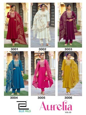 Aurelia vol 3 by Blue hills Heavy chanderi Foil printed Flair Suit catalogue at low rate readymade suit catalogs