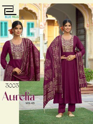 Aurelia vol 3 by Blue hills Heavy chanderi Foil printed Flair Suit catalogue at low rate readymade suit catalogs