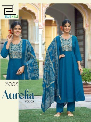Aurelia vol 3 by Blue hills Heavy chanderi Foil printed Flair Suit catalogue at low rate readymade suit catalogs
