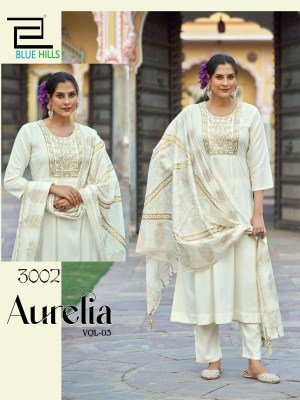 Aurelia vol 3 by Blue hills Heavy chanderi Foil printed Flair Suit catalogue at low rate readymade suit catalogs