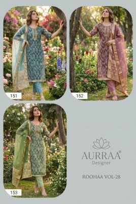 Aurraa Designer Roohaa Vol-28 Organza Banarasi Suit Set readymade suit catalogs