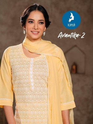 Avantika 2 by Kaya Reyon Chiken work Kurti pant and dupatta collection with affordable rate readymade suit catalogs