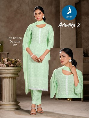 Avantika 2 by Kaya Reyon Chiken work Kurti pant and dupatta collection with affordable rate readymade suit catalogs
