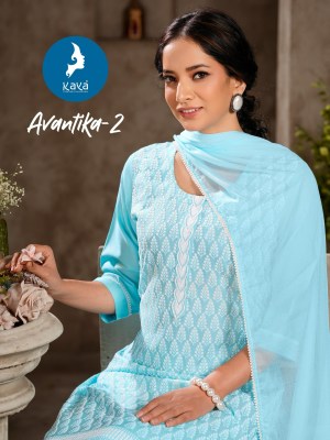 Avantika 2 by Kaya Reyon Chiken work Kurti pant and dupatta collection with affordable rate readymade suit catalogs