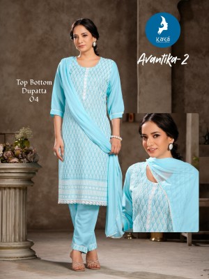 Avantika 2 by Kaya Reyon Chiken work Kurti pant and dupatta collection with affordable rate readymade suit catalogs