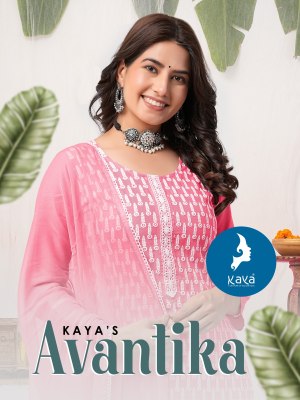 Avantika by Kaya reyon chikan work kurti pant and dupatta catalogue at low rate kurti pant with dupatta Catalogs