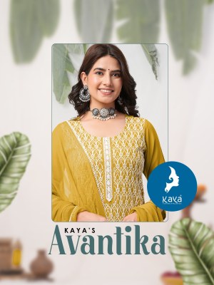 Avantika by Kaya reyon chikan work kurti pant and dupatta catalogue at low rate readymade suit catalogs