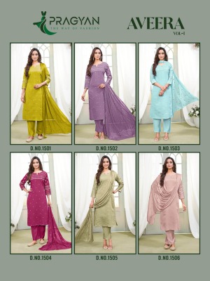 Aveera vol 1 by Pragyan Heavy roman silk embroidered top bottom and dupatta collection readymade suit catalogs