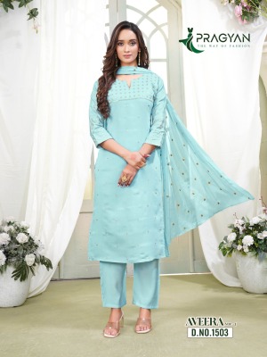 Aveera vol 1 by Pragyan Heavy roman silk embroidered top bottom and dupatta collection readymade suit catalogs