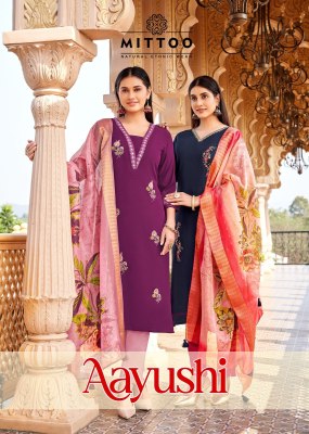 Ayushi by Mittoo Viscose thread Viscorse hand work top bottom and dupatta catalogue at low rate wholesale catalogs