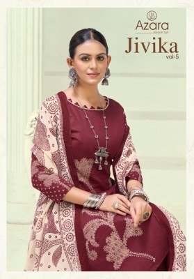  Azara Jivika Vol 5 Pure Heavy Zam Cotton Designer Print Top with Hand Work Mal Cotton Print Dupatta Rayon Bottom  Wholesale dress material catalogs