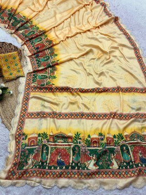 BHADHANI JARKAN Exclusive Designer Chinnon Saree with Heavy Digital Print and Work Amavi