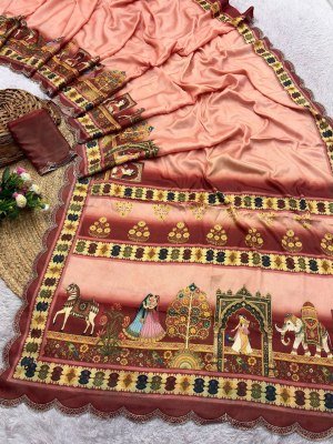 BHADHANI JARKAN Exclusive Designer Chinnon Saree with Heavy Digital Print and Work sarees