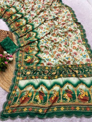BHADHANI JARKAN Exclusive Designer Chinnon Saree with Heavy Digital Print and Work sarees
