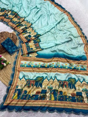 BHADHANI JARKAN Exclusive Designer Chinnon Saree with Heavy Digital Print and Work sarees