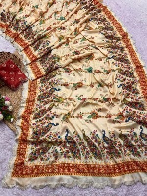 BHADHANI JARKAN Exclusive Designer Chinnon Saree with Heavy Digital Print and Work sarees