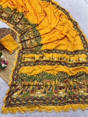 BHADHANI JARKAN Exclusive Designer Chinnon Saree with Heavy Digital Print and Work sarees