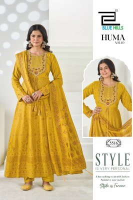 BLUE HILLS HUMA-10 Rayon 14KG Foil Thread  3-Piece Suit Set fancy Anarkali suit catalogs