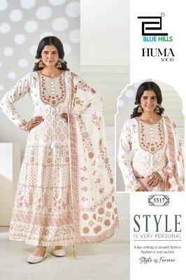 BLUE HILLS HUMA-10 Rayon 14KG Foil Thread  3-Piece Suit Set fancy Anarkali suit catalogs