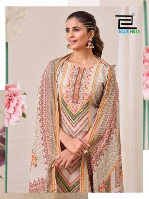 Blue HILLS Gurleen Poly Muslin Digital Print Salwar Suit Catalogue Wholesale Rate  readymade suit catalogs