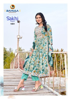 Bahula by Sakhi vol 1 readymade reyon printed nayra cut catalogue at affordable rate Bahula