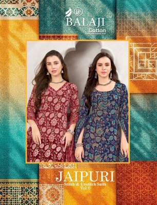 Balaji Cotton Jaipuri Vol 6 Cotton Kurti Pant Dupatta Set 