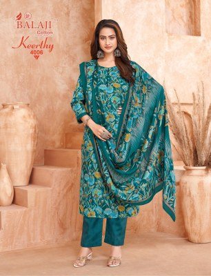 Balaji Cotton Keerthy Vol 4 Designer Cotton Kurti Pant Set Aster Inner, Enhanced Miyami Stitch, Pockets And Dupatta Wholesale kurtis catalogs