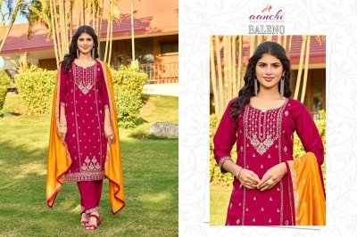 Baleno by Aanchi Vichitra silk 3 piece straight top bottom and dupatta at low rate  readymade suit catalogs