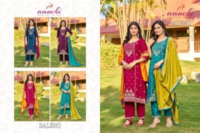 Baleno by Aanchi Vichitra silk 3 piece straight top bottom and dupatta at low rate  readymade suit catalogs