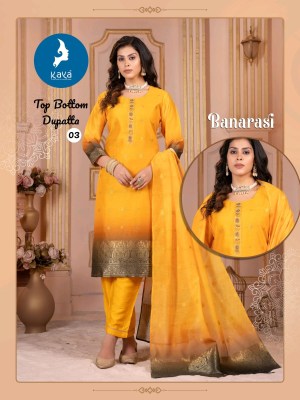 Banarasi by kaya Chanderi super quality kurti pant and dupatta catalogue at affordable rate  readymade suit catalogs