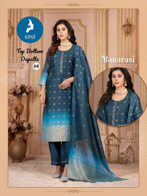 Banarsi by Kaya Chanderi Designer Straigth cut top pant with dupatta catalogue at low price readymade suit catalogs