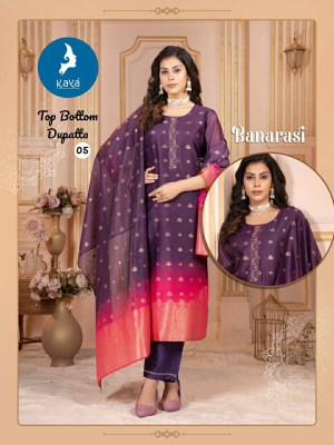 Banarsi by Kaya Chanderi Designer Straigth cut top pant with dupatta catalogue at low price readymade suit catalogs