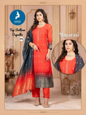 Banarsi by Kaya Chanderi Designer Straigth cut top pant with dupatta catalogue at low price readymade suit catalogs