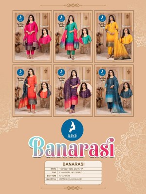 Banarsi by Kaya Chanderi Designer Straigth cut top pant with dupatta catalogue at low price readymade suit catalogs