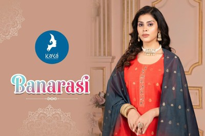 Banarsi by Kaya Chanderi Designer Straigth cut top pant with dupatta catalogue at low price readymade suit catalogs