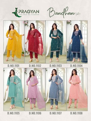Bandhan vol 1 by Pragyan Roman silk Embroidered work readymade suit catalogue at affordable rate readymade suit catalogs