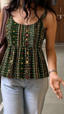 Bandhej Printed Soft Rayon Short Top with Back Belt 