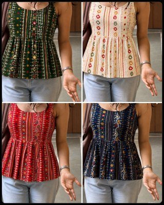 Bandhej Printed Soft Rayon Short Top with Back Belt kurtis catalogs