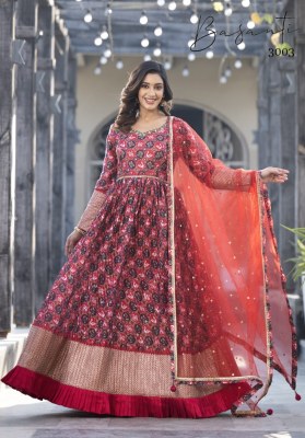 Basanti vol 03 present Designer embroidered with printed Gown Exclusive catalogue gown catalogs