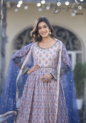 Basanti vol 03 present Designer embroidered with printed Gown Exclusive catalogue gown catalogs