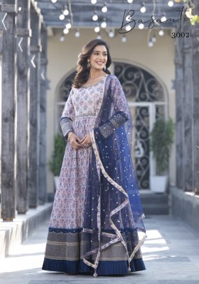 Basanti vol 03 present Designer embroidered with printed Gown Exclusive catalogue gown catalogs
