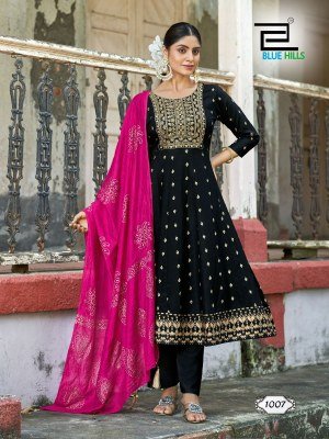 Batu Caves by Blue Hills Heavy Chanderi Printed Fancy Anarkali suit collection at Low Price readymade suit catalogs