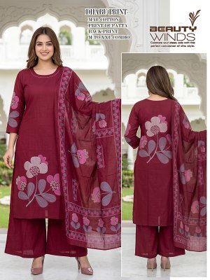 Beauty Winds Dhaboo Cotton 3 Piece Kurti Palazzo with Dupatta Set 