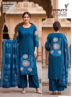 Beauty Winds Dhaboo Cotton 3 Piece Kurti Palazzo with Dupatta Set Size wise Combo Set