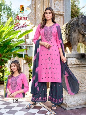 Bebo by Master Trendy Reyon top bottom with dupatta collection at low rate readymade suit catalogs