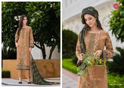 BelliZa Designer Studio Bin Saeed Vol 8 Unstitched Suit Set  Pure Cotton Digital Print with Heavy Embroidered Front And Mal Mal Dupatta Wholesale dress material catalogs