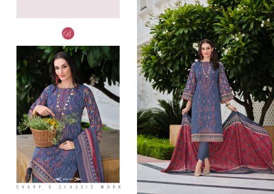 BelliZa Designer Studio Bin Saeed Vol 8 Unstitched Suit Set  Pure Cotton Digital Print with Heavy Embroidered Front And Mal Mal Dupatta Wholesale dress material catalogs