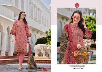 BelliZa Designer Studio Bin Saeed Vol 8 Unstitched Suit Set  Pure Cotton Digital Print with Heavy Embroidered Front And Mal Mal Dupatta Wholesale dress material catalogs